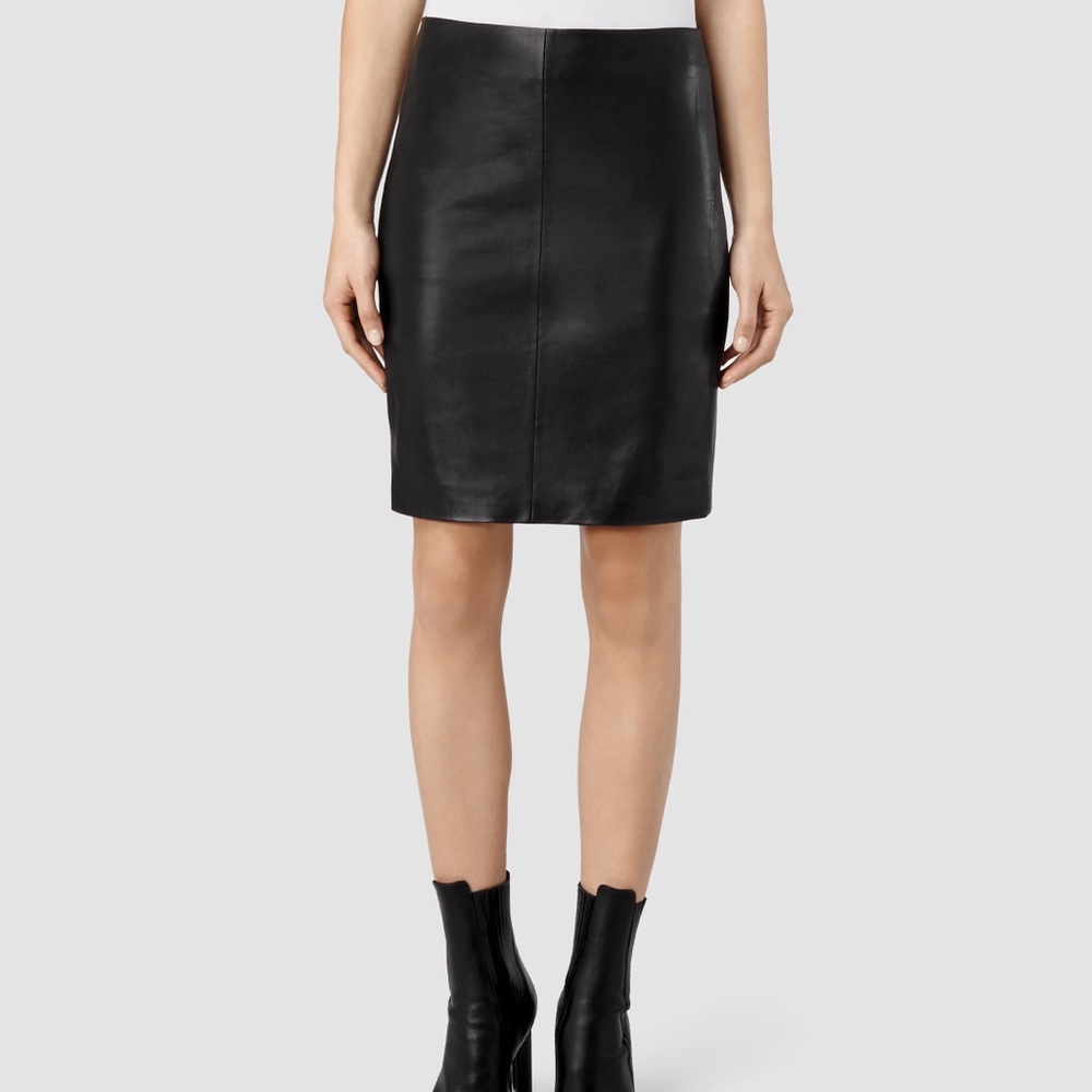 AllSaints Lucille Bodycon Black Leather Mini Skirt